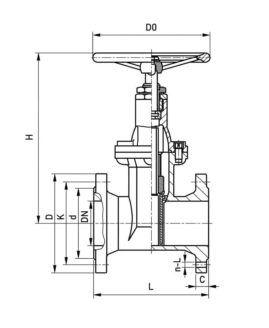 Z45X Rubber Resilient Seated Gate Valve — Structure Drawing