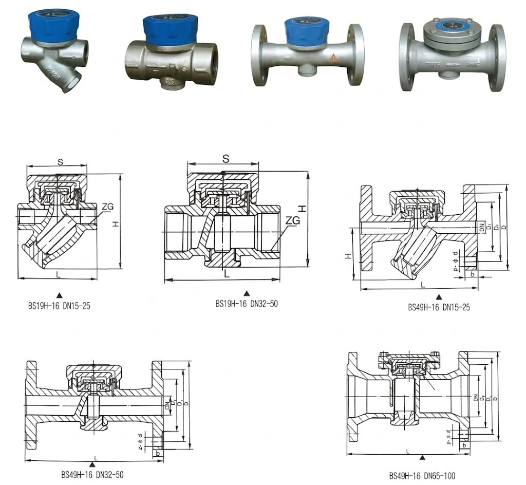 BS19H/BS49H Thermodynamic Disc Steam Trap Structure Diagram — Cross-Section Showing Disc Cycling Principle