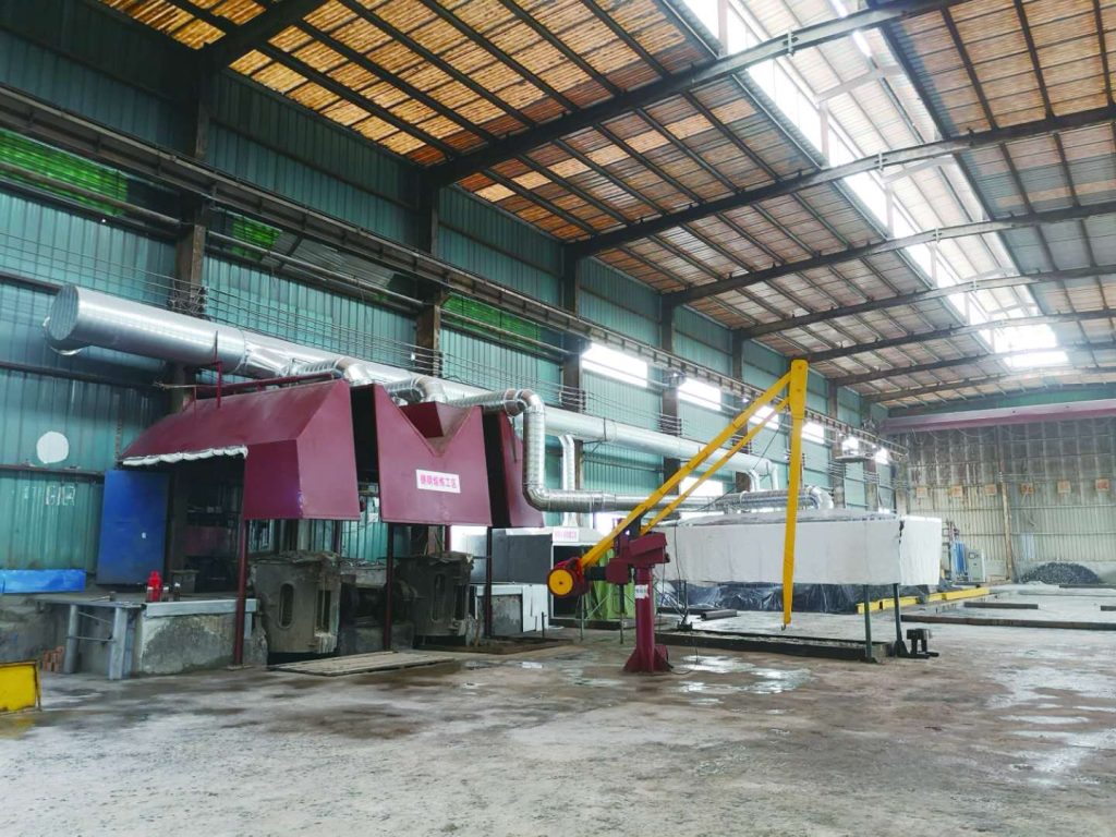 Eco friendly casting workshop with dust extraction pipes at Gaoshan Valve factory