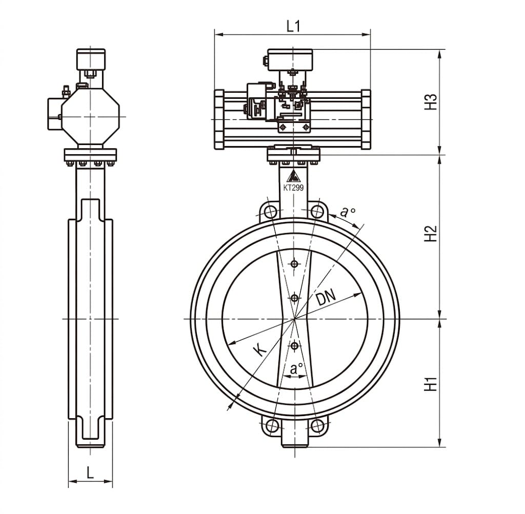 D671X Pneumatic Wafer Butterfly Valve Structure Diagram