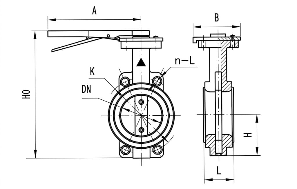 D71X Wafer Butterfly Valve Structure Diagram