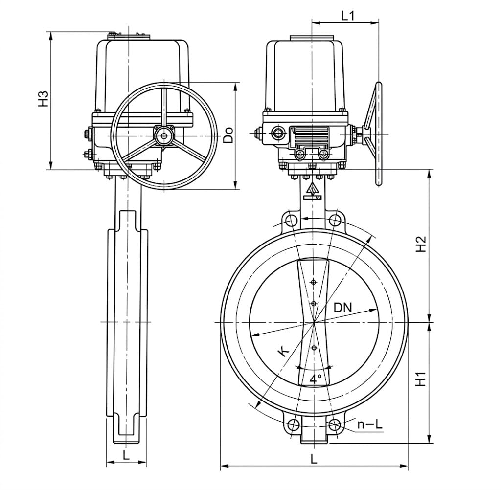D971X Electric Wafer Butterfly Valve Structure Diagram