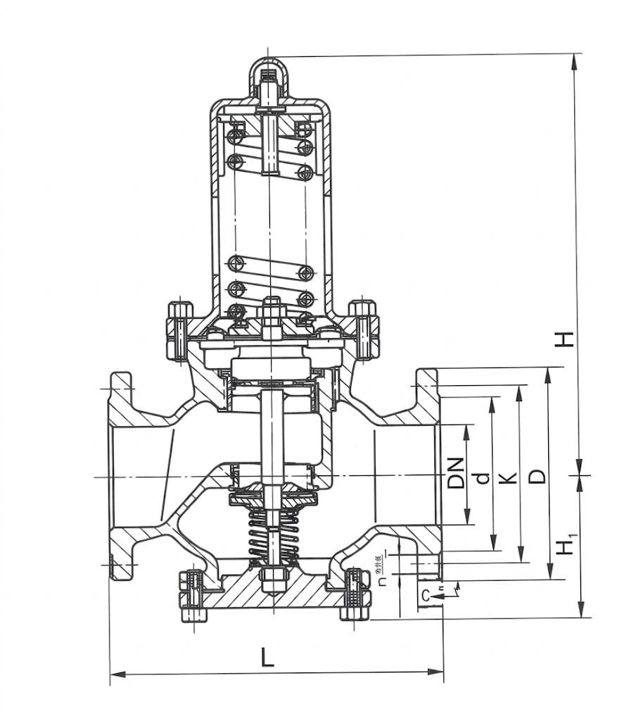 Y42X Spring Diaphragm Pressure Reducing Valve Structure Diagram