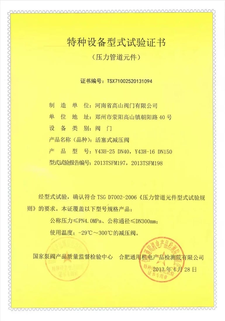 Y43H Special Equipment Type Test Certificate TSX71002520131094